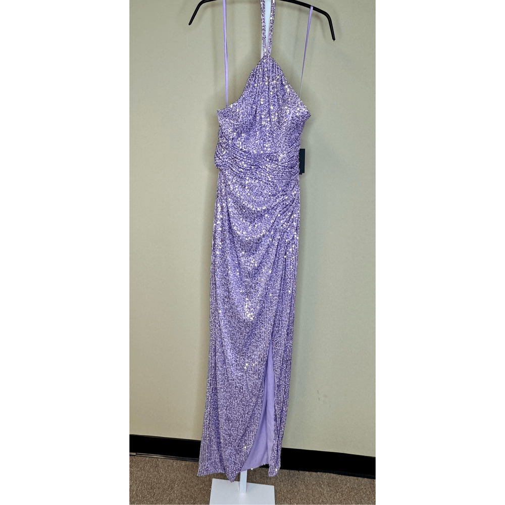 Mac Duggal NWT Sequin Halter Neck Bodycon Gown in Lilac Size 4 - Picture 4 of 7